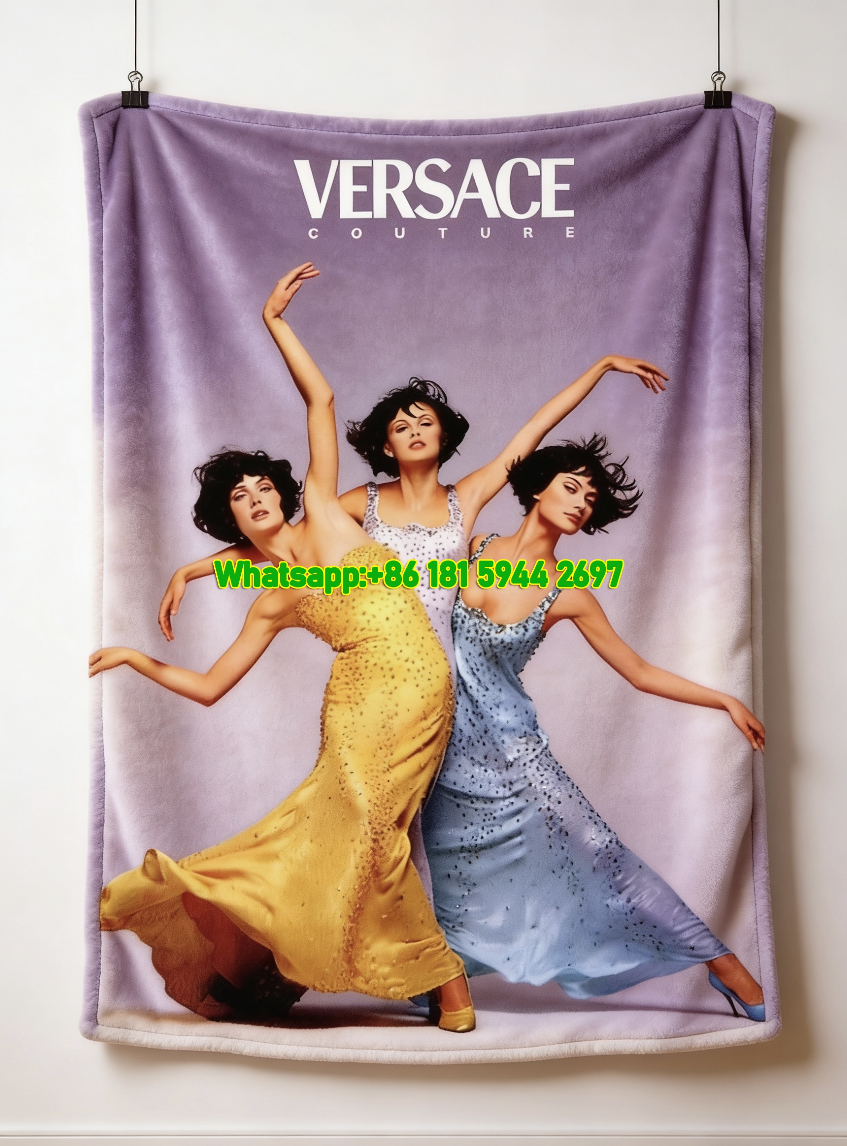Versace Couture Yellow Blue Purple Print Flannel Throw Blanket Luxury Sofa Cover Blanket IMG_1735